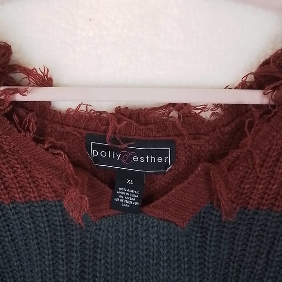 Polly & Esther Oversized‎ Cropped Color Block Sweater Size XLarge - Picture 8 of 11